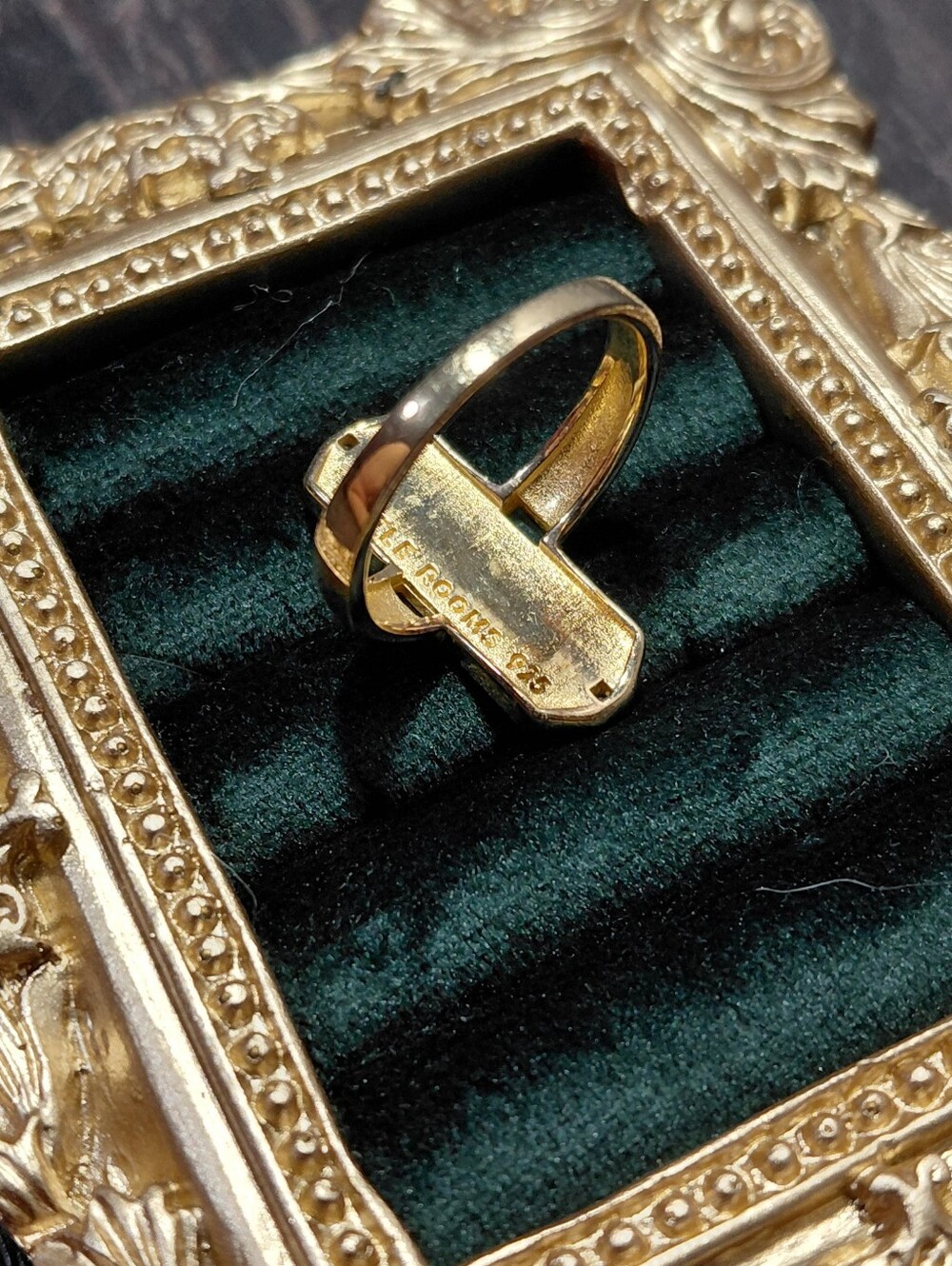 Gold Ring with Turquoise Green Inlay and Cross Accent - Picture 5 of 14